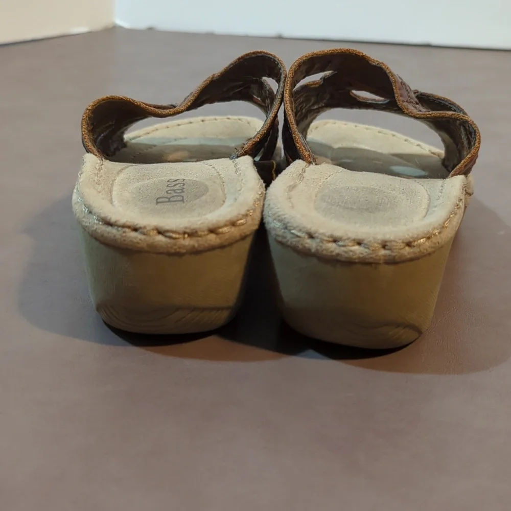 Bass Goldie Leather Wedge Sandal Womens 6M Brown Open Toe Slip on